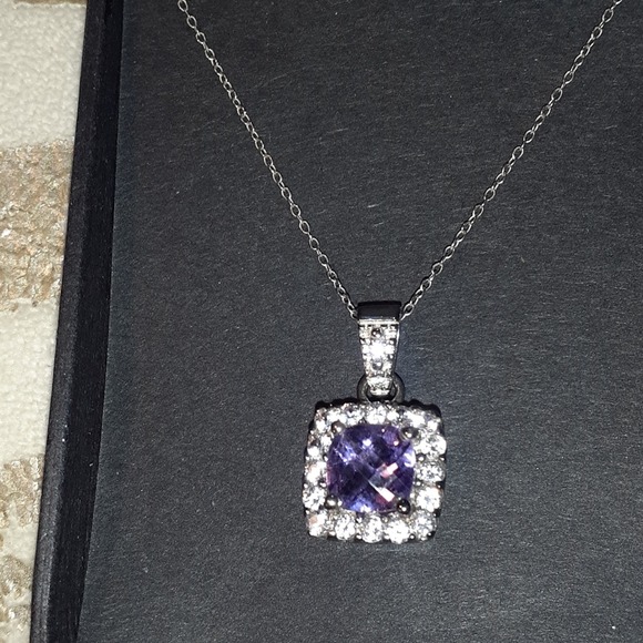 Real AMETHYST STERLING SILVER Pendent White Sapphires - Picture 1 of 5